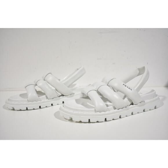 Prada Blow White Padded Leather Logo Strappy Slingback Sport Sandal Flat 39.5 - Picture 8 of 10